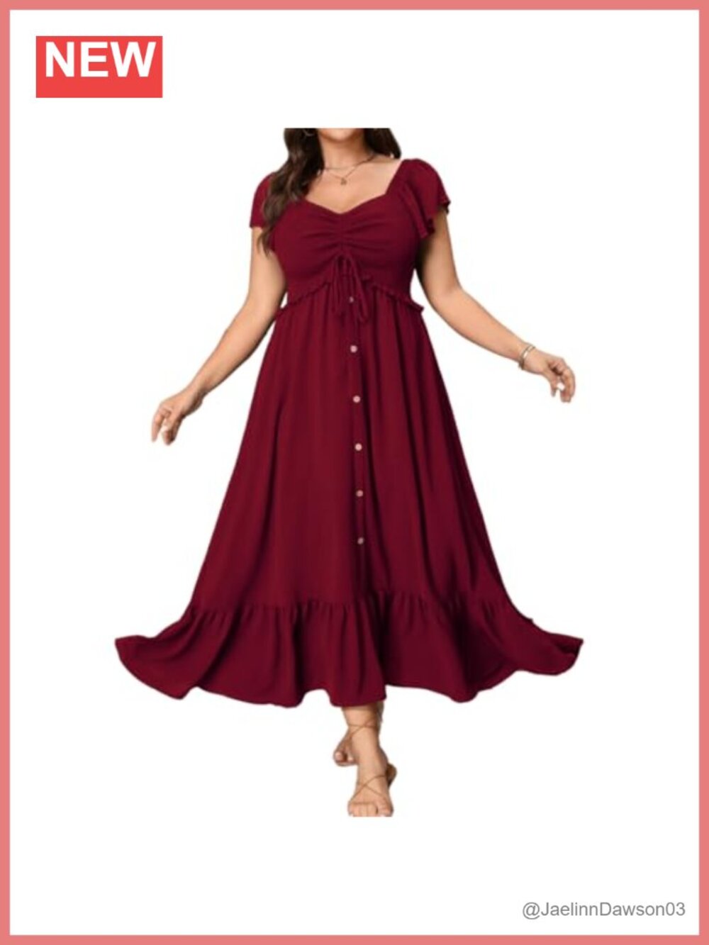 Plus Size Maxi Dress Smocked Flutter Sleeve Button Front Ruffle Hem